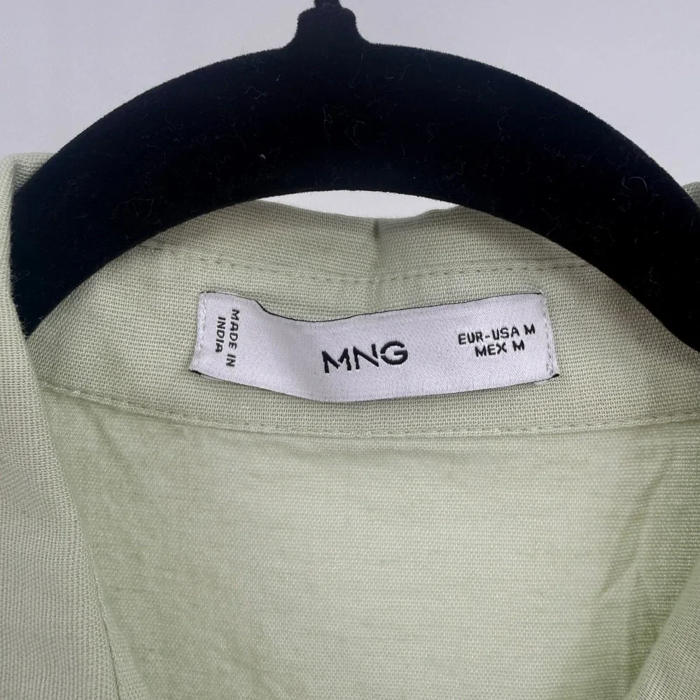 Mango MNG Women Light Green Linen Blend Utility Button Front Romper Size M 88638